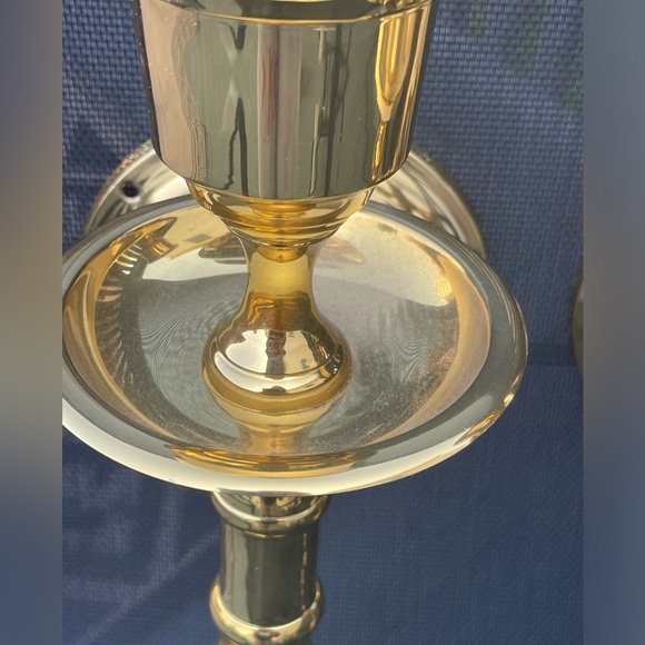 Vintage Pair of Solid Brass Shiny Wall Candle Sconces Hollywood Regency India - Picture 5 of 14
